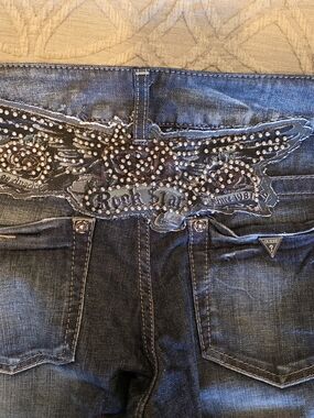 GUESS Dark Blue Denim Bootcut Jeans with Studded Embellished Back